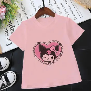 Rosa Niños Kawaii Conejo Melodía Impreso Camiseta de Bebe de Vogue Camiseta Casual Niñas Camiseta Unisex de dibujos animados de Niños Ropa de Niños del O-cuello