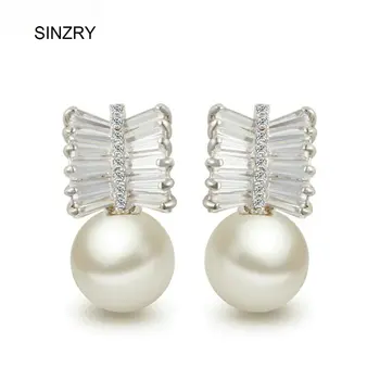 SINZRY nueva 2017 blanco AAA cúbicos circón sweety simulado aretes de perlas para las mujeres de la moda de joyería de regalo