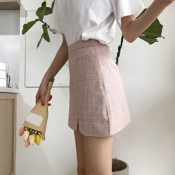Verano Kawaii Mujeres Plaid Falda De Una Línea Casual Vintage Coreano De Alta Cintura Mini Faldas Dulce Lindo Femenino Imperio Por Encima De La Rodilla Falda