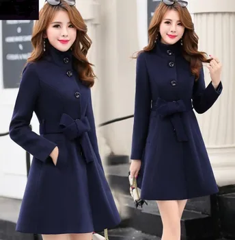 Las mujeres prendas de vestir exteriores de la temporada otoño-invierno 2020 ropa Nueva de Corea del cinturón de moda caliente de lana vestido de mezclas Slim mujer elegante abrigo de lana 899i