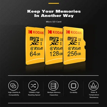 Kodak 32GB 64GB 128GB 256GB 512 GB TF tarjeta Micro SD cartao de la Tarjeta de Memoria clase 10 U3 de la Mini-tarjeta
