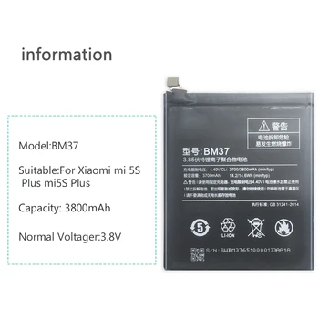 Batería para Xiaomi Mi 5S Plus, MPN Original: BM37