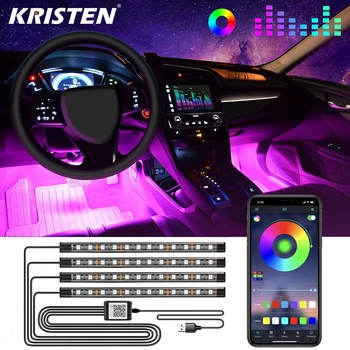 Interior del coche de Luz LED RGB Luz Decorativa de la Tira Con USB Remoto Inalámbrico de Control de Música de Múltiples Modos de Coches de Pie de Luz