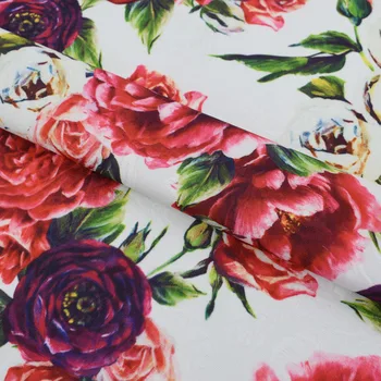 2019 de la venta caliente de la moda Rosa peonía digital de la pintura de la tela del telar jacquar para el vestido de abrigo tissu au metros de tecido tela shabby chic tissus