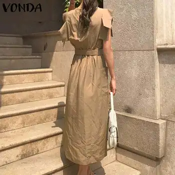 Vestido de verano de VONDA Casual sin Mangas con Volante Maxi Vestido Largo Con Cinturón de 2021 Mujeres de Bohemia Vestido de Fiesta Vestido Más el Tamaño de la Túnica