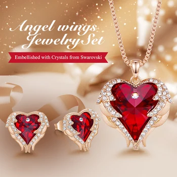 CDE las Mujeres de la Joyería Conjunto Adornado con Cristales de Swarovski Collar Aretes Conjunto de Moda Corazón Alas de Ángel Conjunto de Accesorios