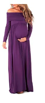 2020Fashionable Femenino Fuera del Hombro Vestido de Maternidad de Maternidad de Color Sólido Sexy Vestido Maxi de las Mujeres Elegantes Pregancy Vestido