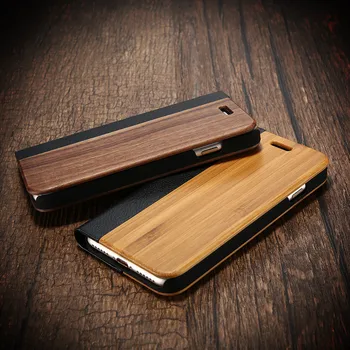 Madera Flip estuche de Cuero Para el iPhone 11 Pro Max Caso de Bambú Natural de Madera de Caso Para el iPhone 6S 6 7 8 Plus X XS Max XR Cubierta de Coque