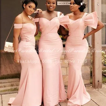Melocotón Sirena Largos Vestidos De Dama De Honor Con Lazo En El Año 2020 Las Mujeres Africanas De Los Hombros Fuera De La Boda Vestido De Fiesta Vestido De Fiesta De Boda