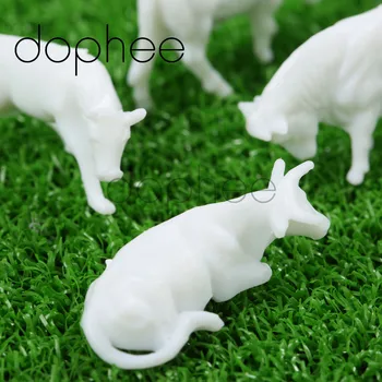 Dophee 100pcs Escala 1:87 Sin pintar de Plástico Blanco de los Animales de Granja de Vacas para el Modelo de Parque Agrícola de la Campiña de Diseño de Paisaje