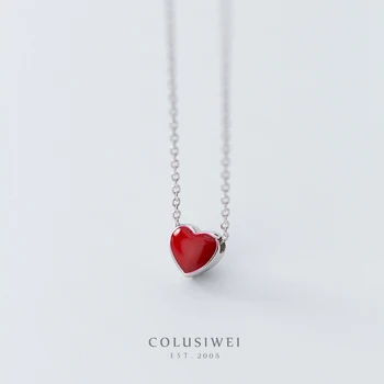 Colusiwei de Plata Simple Lindo Esmalte Corazón Corto Collar para las Mujeres Auténtica Plata de ley 925 de Corea del Estilo Joyería de Moda