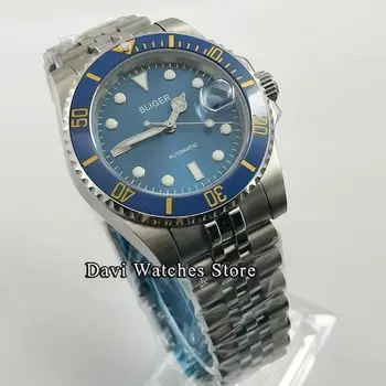 40mm Bliger/Estéril Mens Relojes de Esfera Azul, Bisel de Cerámica de Cristal de Zafiro De 24 Joyas Japón NH35 Movimiento Automático Masculino reloj de Pulsera