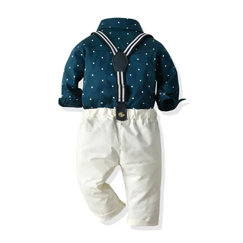 La parte superior y Superior del Niño del Bebé de la Moda de la Ropa de Algodón, Corbata de lazo Patrón de Estrella de la Camisa+Pantalones Casual, Trajes de Niños Lactantes Parte de la Ropa