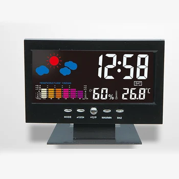 Gran Pantalla a Color LCD Digital de Alarma de Reloj de Mesa de Escritorio Pronóstico del Tiempo de Repetición de alarma de Temperatura Humedad Retroiluminación Reloj despertador