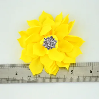 Nishine 20pcs/lote de Tela Flor de Loto con Botón de diamante de imitación para los Niños de las Mujeres de BRICOLAJE de Pelo de la Flor Accesorios de Decoración del Partido