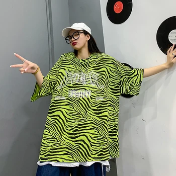 Rayas Europea y Americana marea de la marca zebra de manga corta T-shirt mujer ins marea media manga 2020 nueva chaqueta de verano suelto Kor