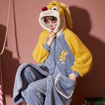 Suelta Nightwer Pijamas Cómodos Noctámbulo de Invierno, Además de Pijamas elvet Conejo Oído Pijama Polar de Coral se Mantiene Caliente de las Señoras de la ropa de dormir