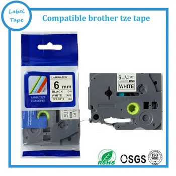 Brother TZe fuerte adhesivo de la cinta de 6mm tze-s211 tze s211 tz-s211 tz s211 negro sobre blanco tz etiqueta del cassette de p-touch de la impresora