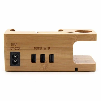 Soporte de teléfono Multifuncional USB de la Oficina de la Casa de Madera de Bambú de Carga Dock Station 2 En 1 Accesorios de Montaje de Escritorio Para Apple Watch
