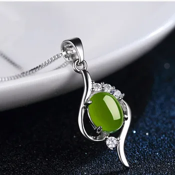Natural Verde Jade hetian visita Colgante de 925 Collar de Plata de China Jadeíta Amuleto de la Moda del Encanto de la Joyería Regalos para las Mujeres de Su