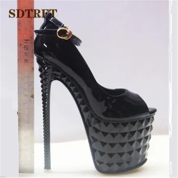 SDTRFT Crossdresser Stiletto Verano Hebilla Sandalias de 20cm de finos zapatos de tacón alto Mujer Zapatos de mujer de Oro de la Astilla de la Plataforma Open Toe Bombas