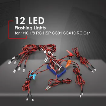 12 Ultra de Parpadeo del LED Brillante Luz Estroboscópica Lámparas Kit de Sistema de 1/10 1/8 RC Drift HSP TAMIYA CC01 4WD Axial SCX10 RC Coche Camión