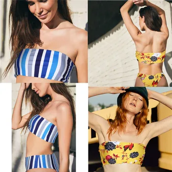 INSTANTARTS Personalizar la Impresión en 3D de las Mujeres Bikini Set 2019 Playa de Verano vestido de trajes de baño Bandeau Top Cintura Alta Inferior del Traje de baño
