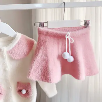 Humor Bear Otoño Invierno Suéter de las Niñas Nuevas coreano Conejo Oreja de Prendas de punto de Bolsillo de la Muñeca Collar Top+Falda de 2PCs de Ropa de Bebé en Conjunto