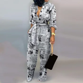 Nuevo De La Moda De Traje Para Las Mujeres 2019 Punto Negro Blanco Peleles Botón De Auto Con Cinturón De Los Bolsillos De La Mujer Traje Casual Suelto Mameluco