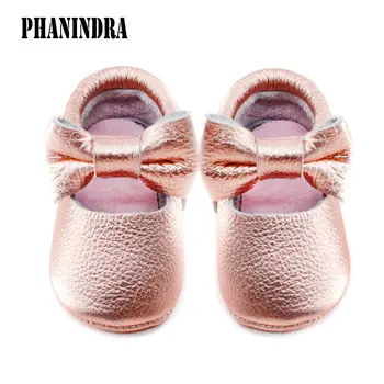 Phanindra 2020 nuevas de Cuero Genuino Bebé mocasines chicas de oro arco-nudo Primeros Caminantes Suave zapatos de Bebé Niño Bebé Zapatos de Fringe