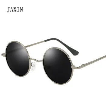 JAXIN Polarizada Ronda de Gafas de sol de los Hombres clásicos salvaje gafas de sol Negras Mr personalidad de la moda de metal marco de espejo exterior goggl UV400