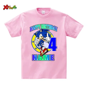 Cumpleaños camisetas de los Niños, Sonic The Hedgehog, Niñas y Niños, Camiseta 1~9 Número de la Fiesta de Cumpleaños de Manga Corta Niñas Niños DIY Nombre de la parte Superior Tees