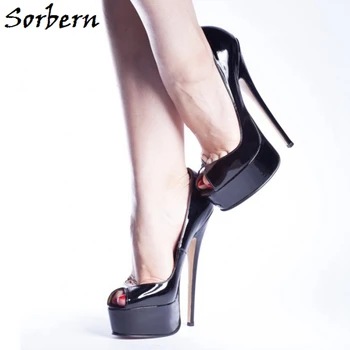 Sorbern Mujeres Sexy zapatos de Tacón Alto de las Bombas de 18Cm Plataforma del Dedo del pie Abierto Resbalón En piel Genuina De 2020 Zapato Personalizado de 20 cm 22 cm de Zapatos
