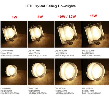 Cristal de Dimmable LED Downlight 5W 10W 12W 18W Cristal Downlight led AC110V 220V LED Abajo Luz de Techo Ahuecada de la Luz del Punto