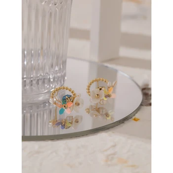 Yhpup coreano Flor Hueca Aretes de Perlas de agua Dulce de Joyas de Concha de брелок Elegante Geométrica de los Pendientes para las Mujeres de Regalo de 2020