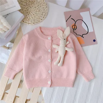 Bebé Chica Suéter Cardigan Casual para Niños Sólido coreano Suéteres de Conejo Lindo Tejer Suéter Chaqueta Para Niñas Niños Ropa