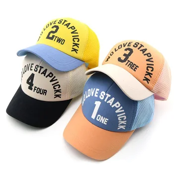 Doit 2020 niño niña sombreros de corea malla gorras de béisbol transpirable letras de la tapa de Verano para niños sombrero de sol de corea cute Snapback