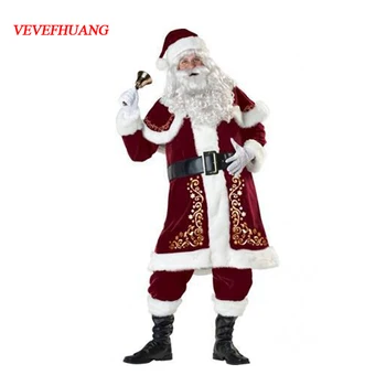 VEVEFHUANG Hombre de Santa Claus Traje de Lujo de Terciopelo de Navidad XMAS Cosplay disfraces