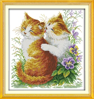 Besos gatos (2) kit de punto de cruz de dibujos animados amante de los animales 14ct 11ct pre sellado DMC color bordados en hilo de DIY de la mano de obra de recamador
