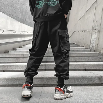 2021 Harajuku Monos Streetwear Harén Pantalones De Hip Hop De Los Corredores Del Mens Pantalones De Carga, Cintas De Algodón Masculina Deportivos De Dropshipping