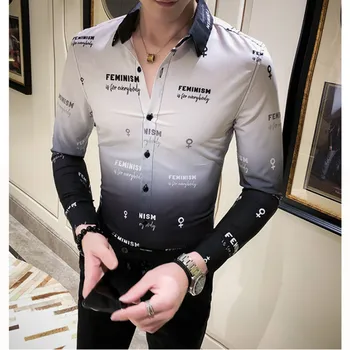 2020 de la Marca de ropa de Alta calidad de algodón puro para hombres camisas de manga larga/Macho de la solapa de la impresión gradiente de Negocios de la camisa talla S-3XL