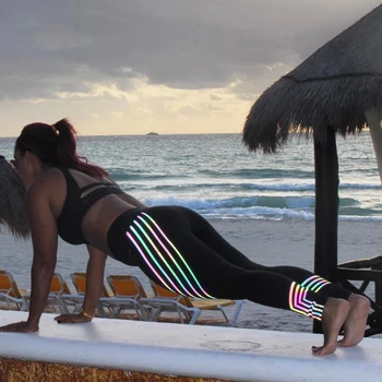 Desgaste De Los Deportes Noctilucentes Culturismo Yoga Leggins De Deporte De Las Mujeres De 2018 Verano De Fitness Legging De Deportes De Damas Pantalones Brillantes Medias