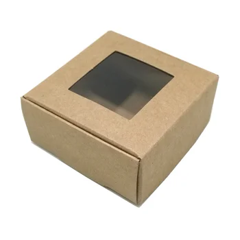 Blanco/Marrón/Negro 8.5x8.5x3.5cm de Papel Kraft Paquete de la Caja con la Plaza de la Ventana de Plástico para todo tipo de Manualidades Galletas Regalos de Embalaje Plegable de la Caja de