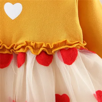 2020 Otoño Invierno Bebé Vestido de Niña de las Niñas Pliegues de Tul de Patchwork Corazón de Amor de Impresión Vestidos de Ropa de niña bebé recién nacido vestido de fiesta