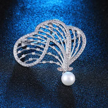 De moda de Cobre Micro incrustaciones de Circón Broche, Elegante Arte de la Perla de la Flor Broche, Multi-propósito de Ropa Accesorios Mejor Regalo