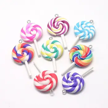 10pcs Lollipop Encantos Colgantes hechos a Mano de Arcilla de Polímero Gran Colgante DIY de la Joyería del Pendiente del Collar de Llavero de Accesorios para la elaboración de