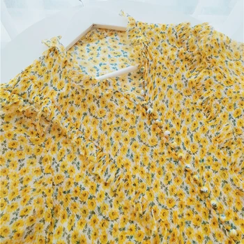 De Doble capa de Seda de la Blusa Casual de Estilo Floral Impreso con Volantes Cuello con hebilla de Mangas Largas Oficina Tops Elegantes de Estilo de la Moda Nueva