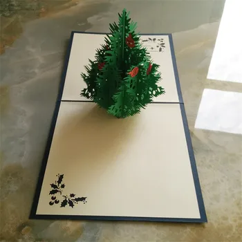 Verde 3D Merry Christmas Tree 3D láser de corte pop-up de papel a granel hechas a mano tarjetas postales de felicitación de Navidad tarjetas de Regalos de la pantalla