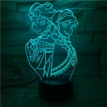 Disney Elsa Anna 3D Lámpara Congelado Luz de Noche LED de la Princesa de dibujos animados de Anime Mesa Escritorio Lámpara Creativo de la Película Luces de Luminiria Decoración