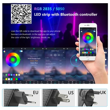 Tira de LED de Bluetooth y Sincronización de Música RGB Luces de la Sala de 12V SMD5050 2835 5M 10M 15M Smart Phone+Control Remoto Tiras de Luz LED